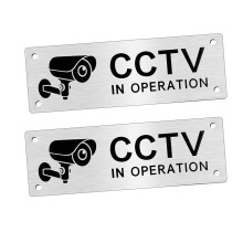 2 PCS CCTV Sign,15x5cm Aluminium CCTV IN OPERATION Sign Sticker,Aluminum with Self-Adhesive and Pre-Drilled Holes For House and Business Indoor or Ou