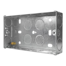 Evoges Double Metal Back Box, 25mm, 2 Gang, 1.0mm Thickness for Electrical Sockets Switches, BS4662 Standard, 20mm Knockouts, Adjustable Lug, Brass T