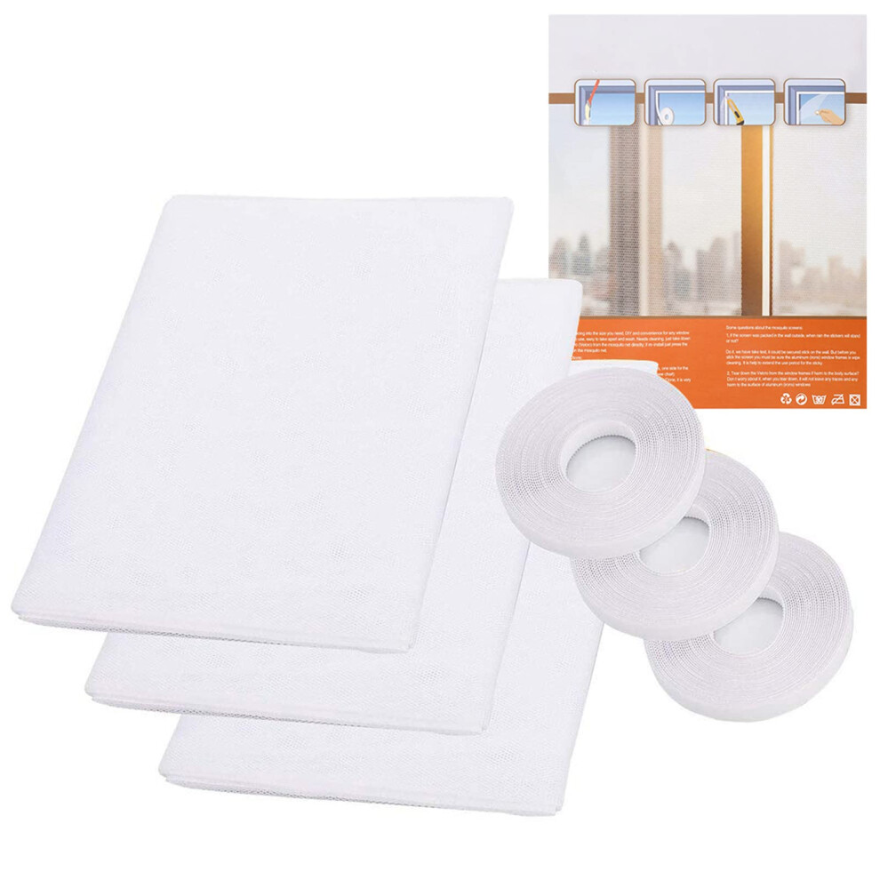 Phogary Mosquito Net For Windows, [Upgrade] 3 Fly Screens Window Mesh 1.3Mx1.5m Insect Netting Bug Bee Mosquito Protector With 3 Tapes White 5000225203380