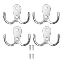 4 Pieces Double Prong Robe Hooks Metal Cloth Hanger Dual Coat Hooks Hanging Clothes for Bathroom Bedroom Door Wall for Coat, Scarf, Bag, Towel, Key,