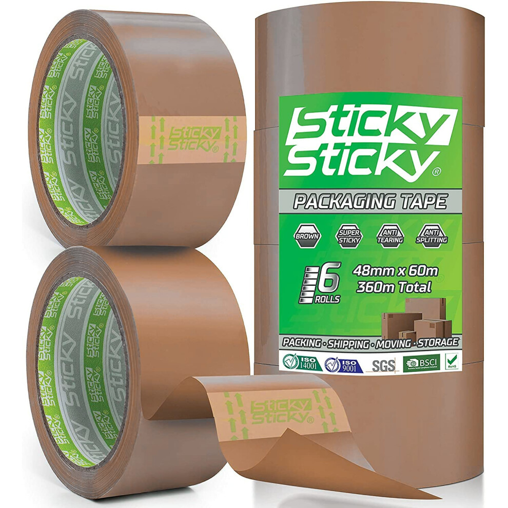 Sticky Sticky Packing Tape 6 Rolls 48Mm X 60M Brown Parcel Tape For Boxes - Packaging For Moving House - Shipping 5004171322577