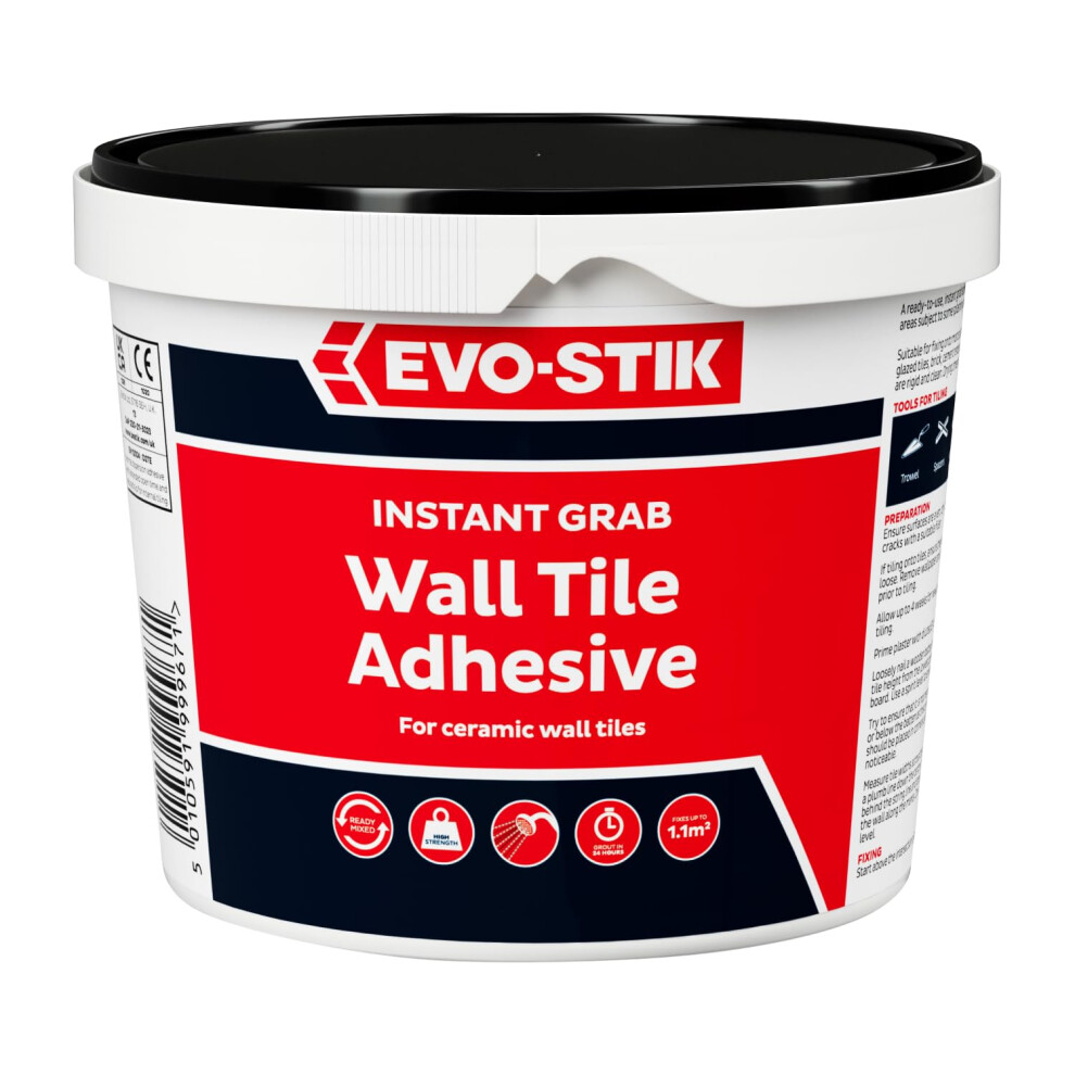 Evo Stik Wall Tile Adhesive, Ready Mixed, High Strength, Instant Grab, Economy Size 5005862458872