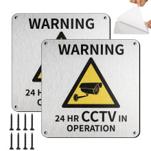 Moosono 24 HR CCTV in Operation Sign, 15cm x 15cm CCTV Signs, 2 Pack Self Adhesive cctv Sticker Outdoor Aluminum with Screws, Security Camera Signs,