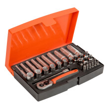 Bahco SL25L 1/4in Deep Drive Socket Set, 37 Piece Secure?Fit Deep Socket Kit with Reliable Torque Transfer and Organised Case for Mechanical, DIY, an