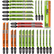 EZUVITA 25-Piece JigSaw Blade Set with Storage Case, Assorted T-Shank Jig Saw Blades for Wood, Plastic and Metal Cutting