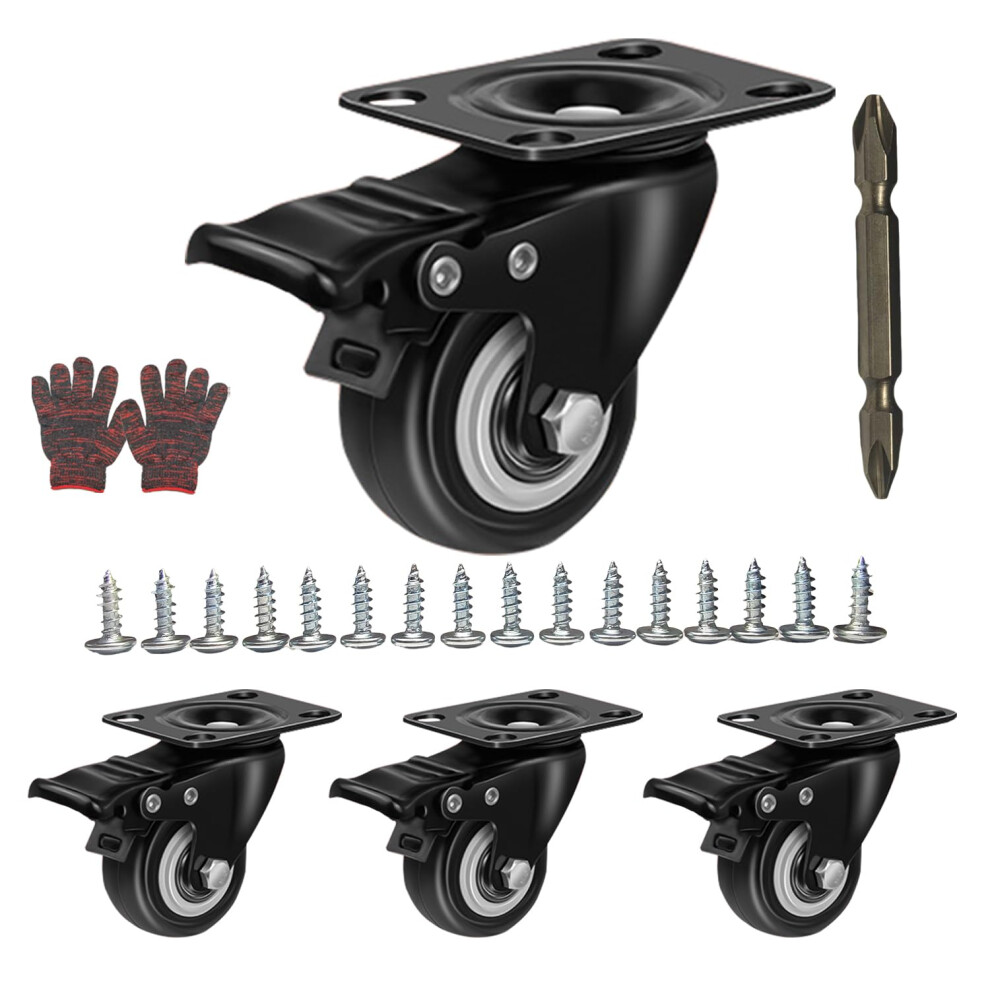 Coralbloom Castor Wheels, 50Mm Caster Wheels Set Of 4 With Brakes - 360 Rotating, Heavy Duty Castors For Trolley/Furniture/Dolly/Bed/Suitcase, Max. L 5008876930679