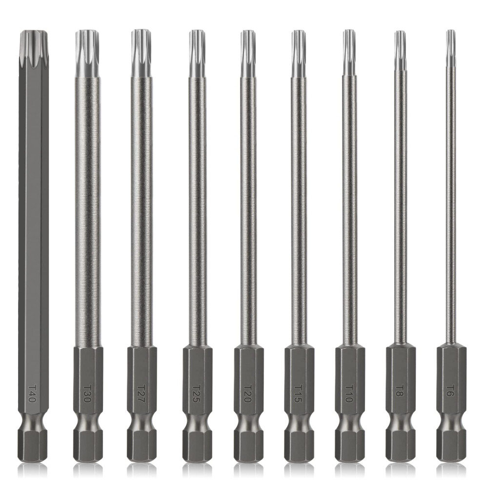 Torx Bit Set Hakkin 9Pcs 100Mm Security Torx Screwdriver Bits S2 Steel 1/4Â Hex Shank Magnetic Tamper Proof Security Torx Bits T6 T8 T10 T15 T20 T25 5004660145205