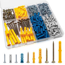 Zynthor 270Pcs Screws and Wall Plugs Set, Wall Plugs and Plasterboard Screws, 5 Sizes Raw Plug Assortment Kit, Plasterboard Fixings for Brick Concret