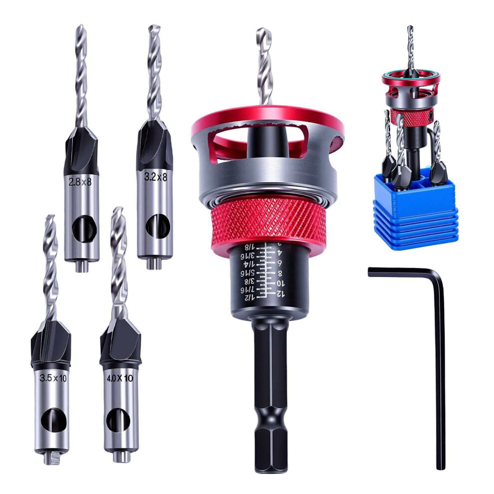 Photos - Bits / Sockets 6PCS Countersink Drill Bit Set with Adjustable Depth Stop Collar, 1/4 Inch Hex Shank, 4 HSS M2 Tapered Bits and a Wrench, 82