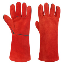 AUAUY Heat-Resistant Long Leather Gauntlets, Fire Glove, Heavy-Duty Protective Glove for Welding, Grinding, BBQ, Baking, Oven, Fireplace, Gardening-R