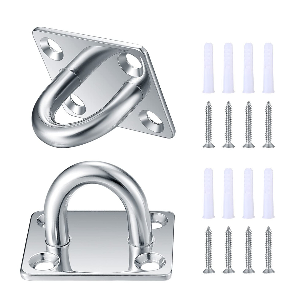 Zhujiehigh 2 Pcs M8 Square Pad Eye Plate, Stainless Steel Ceiling Hooks, Metal Suspension U Hooks, Marine Hardware Staple Hook Ring Loop With Screws 5000614096517