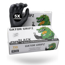 TG TOUGH GLOVE Gator Gripz Nitrile Gloves (Pack Of 50) | Diamond Texture Black Disposable | Powder & Latex Free | Strong Heavy-Duty | XL