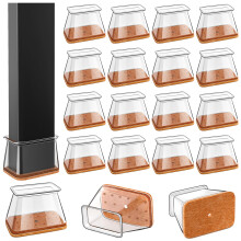 Chair Leg Floor Protectors Rectangle, 16Pcs Silicone Felt Furniture Leg Pads Caps Covers for Hardwood Floors,No Noise and No Scratches(Fit Length:28-
