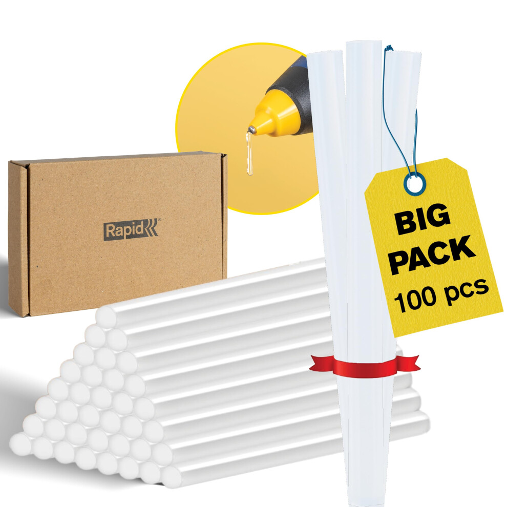 Rapid Universal 100 Pack Of 7Mm Glue Sticks Â Ã7 X 100Mm, Transparent Hot Melt Glue Sticks For Arts, Crafts, And Small Repairs, Solvent-Free, High 5006917836416