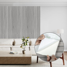 Abyssaly Wood Effect Peel and Stick Wallpaper, Grey Vinyl Wrap Self Adhesive Removable Panel Wallpaper, Wood Slats Sticky Back Plastic for Furniture
