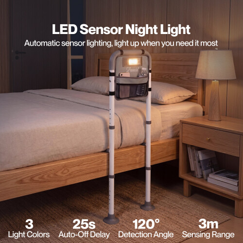 Levede Adjustable Bed Rail with LED Sensor Light Storage Pocket Bed Handle Guard 1