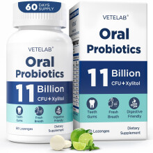 VeteLab Probiotiques Oraux pour Mauvaise Haleine - 11 Milliards CFU Probiotiques à Mâcher pour Dents & Gencives