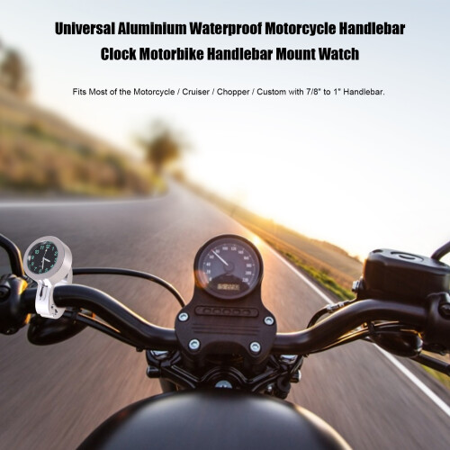 Silver Motorcycle Handlebar Mount Waterproof Clock 2