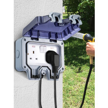 Trintion 2 Gang IP66 Outdoor Socket 13Amp with Extension Lead Switched Sockets Garden Power Socket External Mains Outlets Wall Plug Socket Box (15m)
