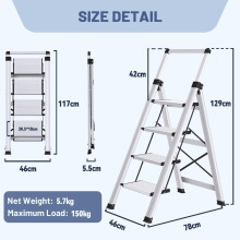 XinSunho Step Ladder 4 Step, Aluminum Folding Step Stool with Retractable Handgrip & Removable Tool Tray, Lightweight Stepladders for High Closet, 33
