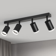 Projecteur de Plafond Rotatif 4 Spots Lampe Spot Couleur Noire GU10 — plafonnier moderne, éclairage salon