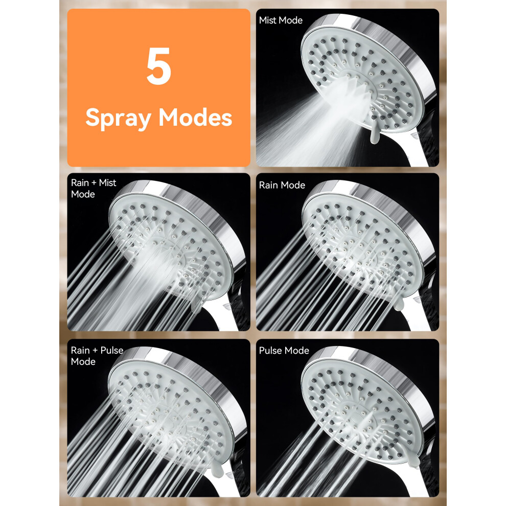 Magichome High Pressure Shower Head And Hose, 5 Spray Modes, Large Powerful Flow Handheld Showerhead For Low Water Pressure 5000497771426