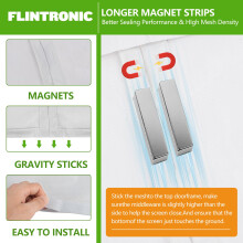 Flintronic Magnetic Fly Screen Door, 90x210cm Heavy Duty Mesh Curtain with Repair Subsidy, Fly Screens Doors Nets Patio Curtain Insect Mesh with Powe