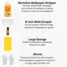 Wallpaper Remover Kit - Bundle with 500ml Bartoline Wallpaper Stripper, 6-Inch Wide Scraper, Large Sponge, and Gloves for Fast and Efficient Wallpape