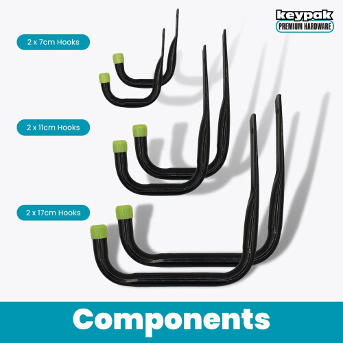 keypak Universal Heavy Duty Garage Storage Hooks Set, 30kg Load Capacity per Hook (6 Pack) 2
