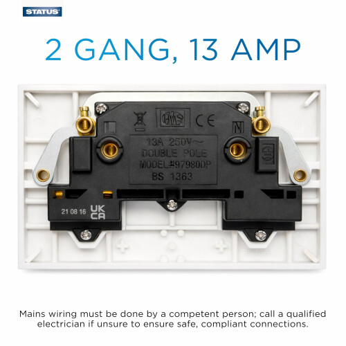 Status Status 13A Double Gang Switched Wall Socket, UK Plug Socket Faceplate, White, S2G13AWSX4
