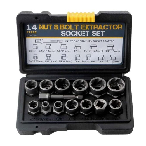 14Pcs Impact Bolt & Nut Remover Set, Stripped Lug Nut Remover with Hex Adapter Extraction Socket Set for Removing Bolts and Nuts with Solid Storage C 1