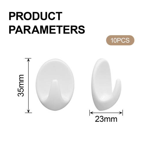 10 Pcs Self Adhesive Plastic Wall Hooks, Seamless Wall Hooks, Multi Function Self Adhesive Hooks, Oval Adhesive Hooks, Small Extra Sticky White Stick 1