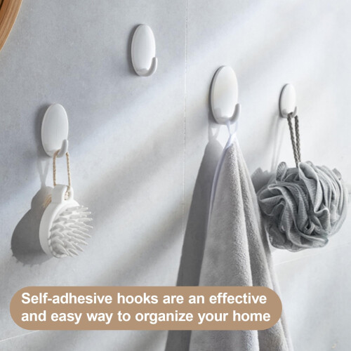 10 Pcs Self Adhesive Plastic Wall Hooks, Seamless Wall Hooks, Multi Function Self Adhesive Hooks, Oval Adhesive Hooks, Small Extra Sticky White Stick 2