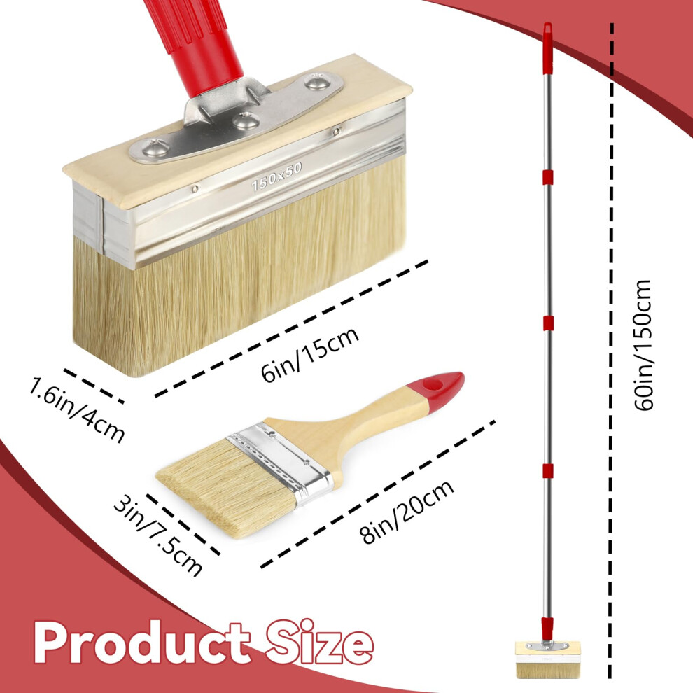 60" Long Handle 6" Decking Paint Brush Deck Stain Applicator With 3" Paint Brush For Woodstains, Oils, Deck Coatings, Fence Wall Furniture 5000010756930