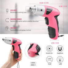 Hi-Spec 27 Pc Electric Screwdriver Pink 3.6V with 23 Drill Bits Set, Rechargeable Battery, LED Light & Cordless Screwdriver – Ideal for Home, Office
