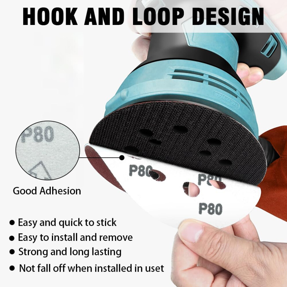 44Pcs 125Mm 8-Hole Hook And Loop Sanding Discs Sandpaper Red Round 80 Grits Sandpaper For Random Orbital Sander 5008150433605