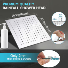 HAUSPROFI Rain Shower Head 8 inch Large Top Spray Square Showerhead 304 Stainless Steel Ultra Thin Powerful High-Pressure Bathroom Easy Installation