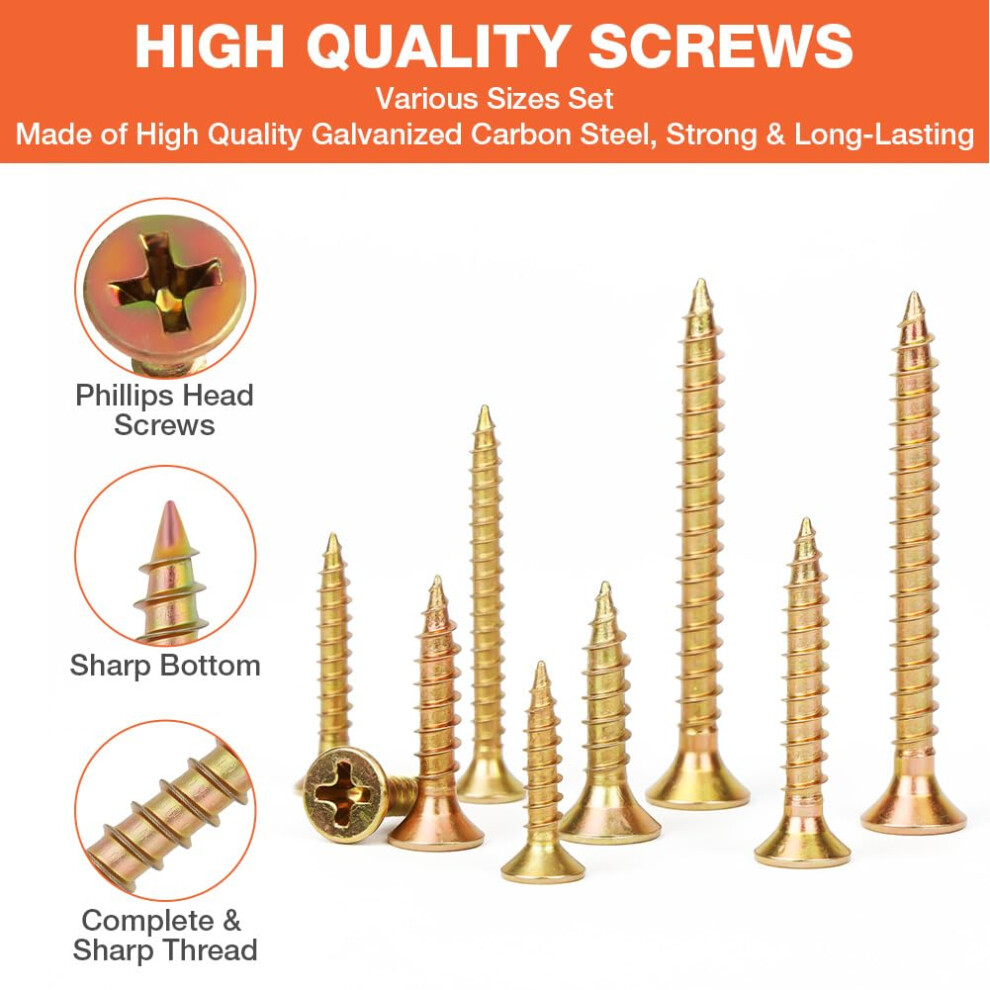Flintronic Wood Screws, 360Pcs Countersunk Wood Screws Assortment, Countersunk Self Tapping Screws, M3 M3.5 M4 M8 Screws For Wood, For Diy, Repairs & 5001870244766