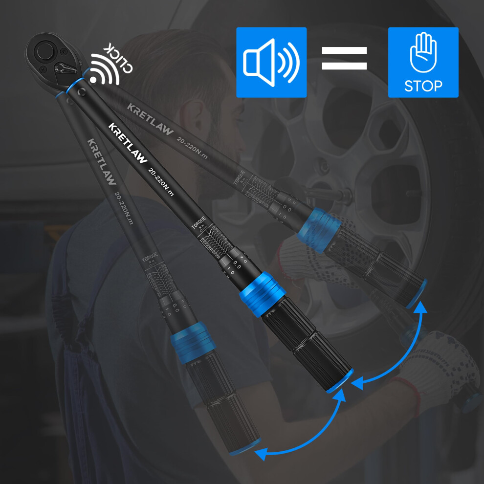 Kretlaw Torque Wrench 1/2" & 3/8" & 1/4", 6-Piece Reversible 72-Tooth Ratchet Torque Wrench Set, 20-220Nm, 5-60Nm, 5-25Nm Torque Wrenches With 3% Ac 5003524187603