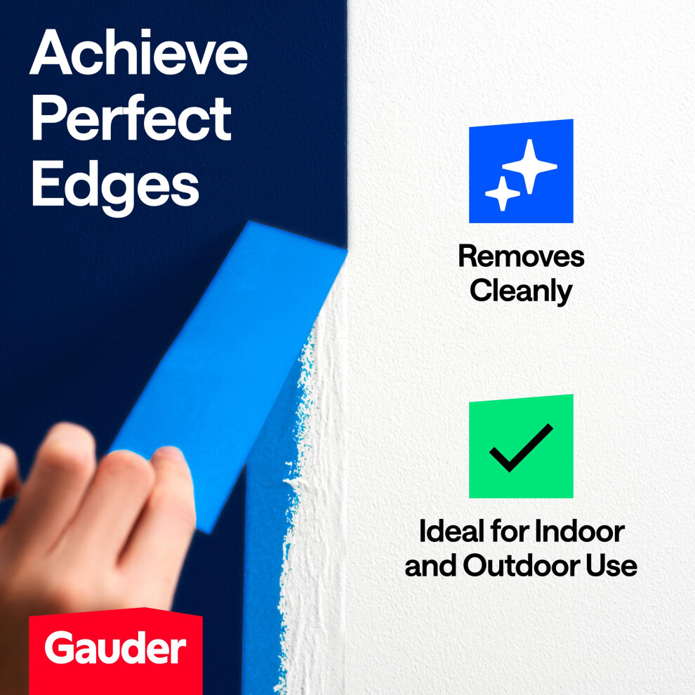Gauder Masking Tape For Painting - Blue Painters Tape For Precise Edges - Paint Tapes For Painting - Decorators Tapes For Renovating, Automotive, Art 5009236482111