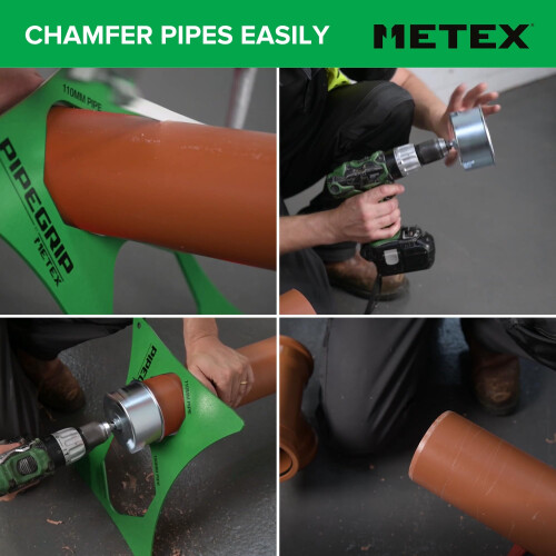 Metex Chamf 110mm PVC Plastic Soil Drainage Pipe Chamfer Tool - Power Drill Mounted 1