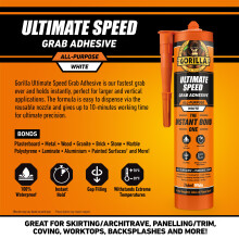 Gorilla ULTIMATE Speed Grab Adhesive, 266ml – Our Fastest Grab, Instant Hold, High Strength, 100% Waterproof, Withstands Extreme Temperatures, Gap F