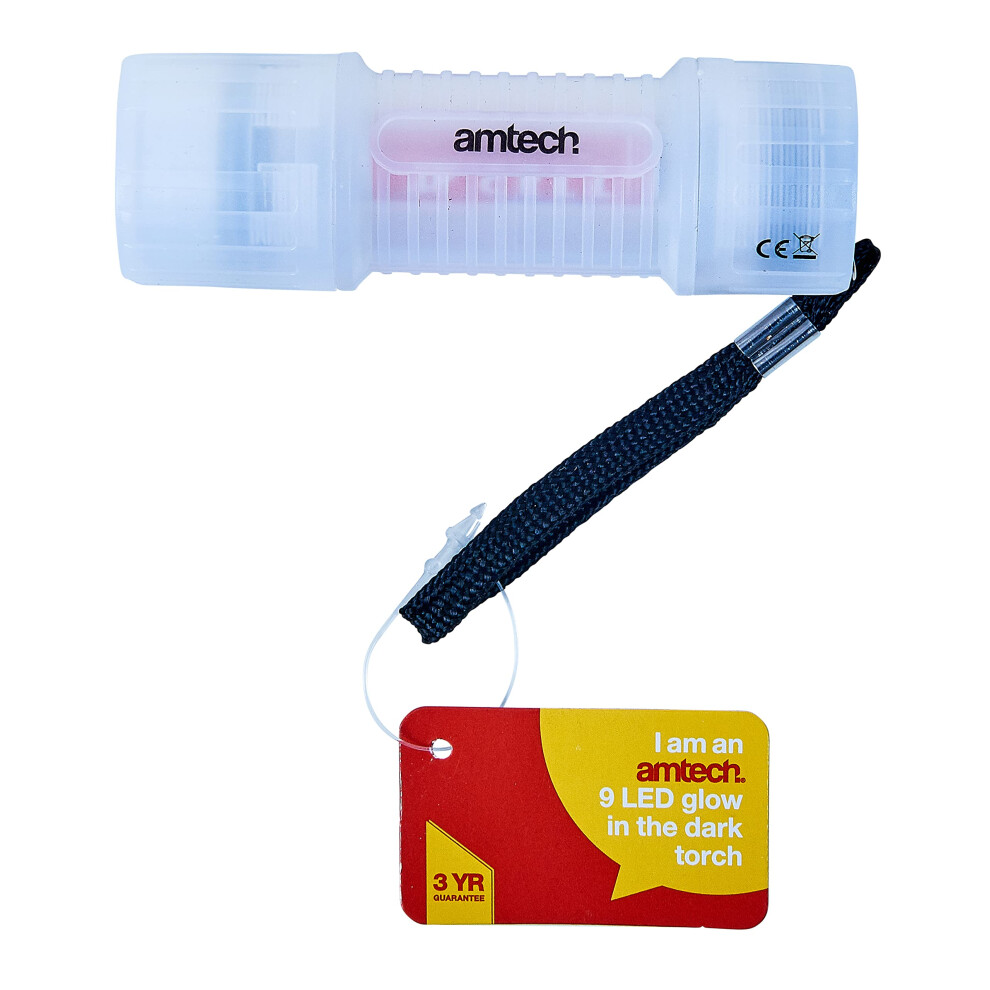 Amtech 9 Led Glow In The Dark Torch, Compact With Wrist Strap And Batteries Included, For Camping, Fishing And Emergency Lighting. 5005917671591