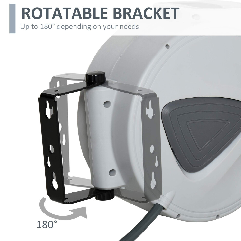 Durhand Retractable Air Hose Reel, Wall Mount Auto Rewind Hose- Reel, 10M+ 90Cm Diameter 3/8" 9.5Mm, Connector 1/4" Bsp, Grey