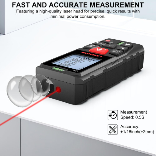 LASELION LT50 Laser Distance Meter – 50m (165ft) Range, High Accuracy, Multiple Measurement Modes, Built-in Level Bubble, and Mute Function