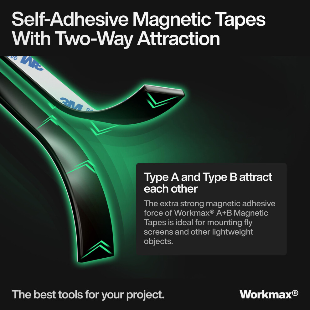 Workmax A+B Magnetic Tape For Fly Screens And Mosquito Nets (8+8 M) | Cut To Fit Magnetic Strip | Magnetic Strips Self-Adhesive | Magnetic Tape Roll 5001630263945