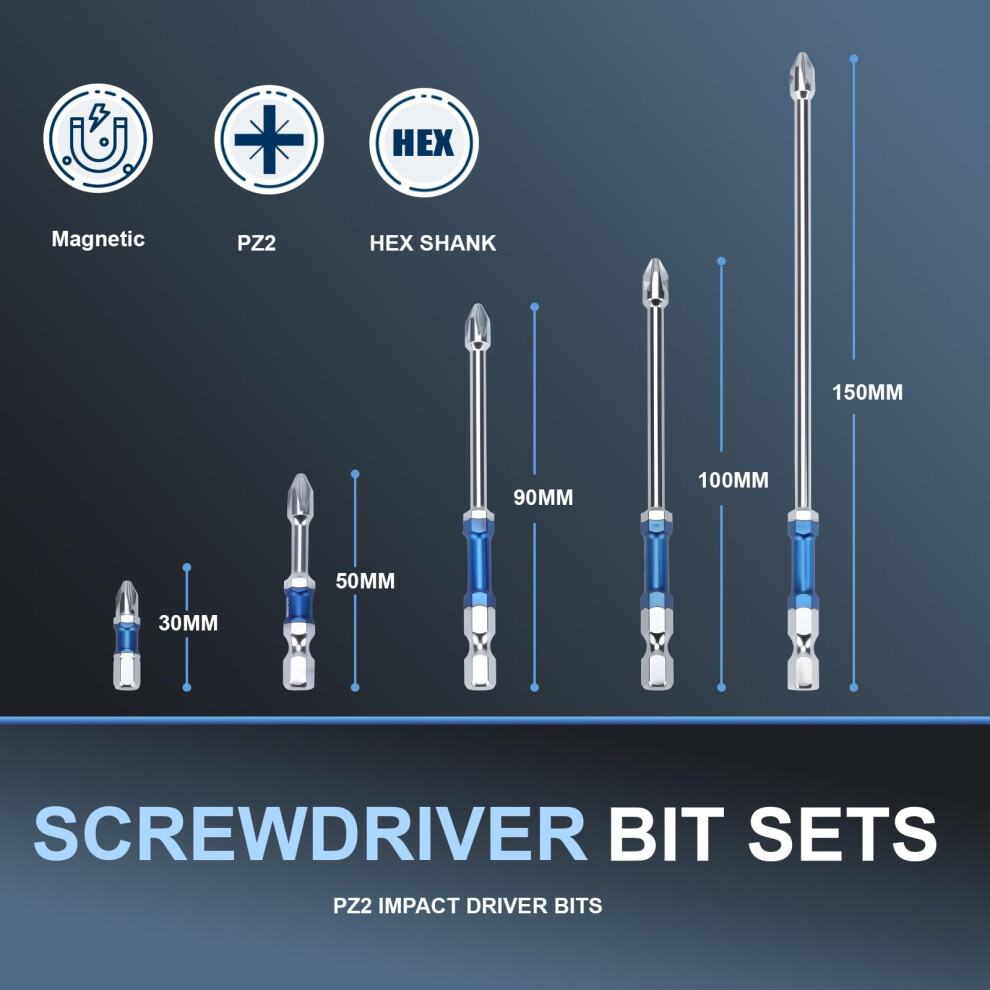 Moxpify 25Pcs Pz2 Impact Driver Bits, 30Mm Magnetic Screwdriver Bit Set With 1Pc Magnetic Drill Bit Holder 5000897289385