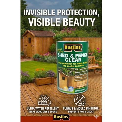 Rustins Rustins Shed & Fence Clear 5L - Advanced Wood Protector for Outdoor Structures 2