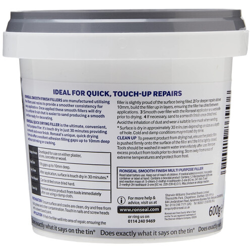 Ronseal Ronseal 36553 Smooth Finish Filler Quick Drying 600g , White 1