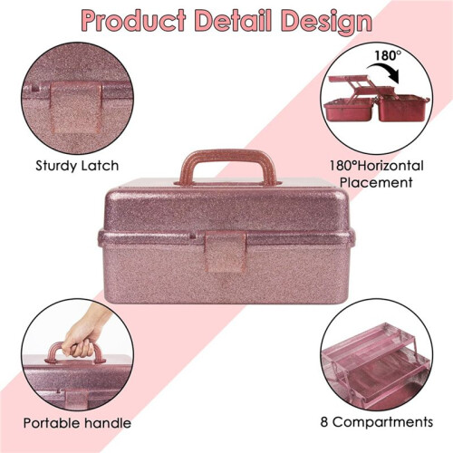 2X Glitter  &  Tool Storage Box,3-Layer Stackable Carry Tackle Box Sewing Box Organizer for Art 1